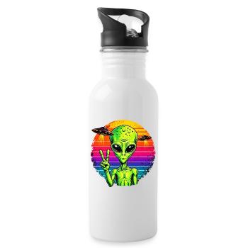 Psychedelisches Alien-Friedenszeichen - Trinkflasche mit integriertem Trinkhalm - Weiß - Rechts