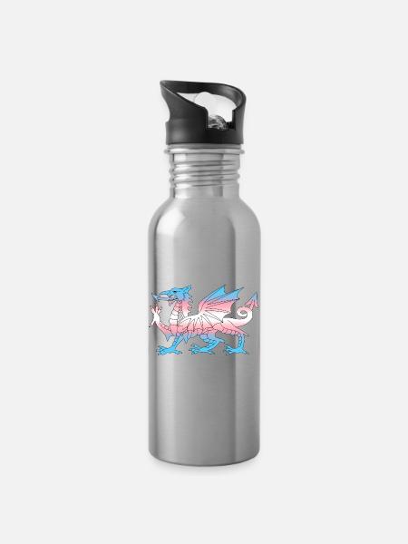 Wales Trans Flag, Baner Trans Cymru, Transgender - Water bottle with straw - silver