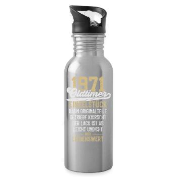 LUSTIG 55. GEBURTSTAG OLDTIMER 1971 EINZELSTÜCK - Trinkflasche mit integriertem Trinkhalm - Lightsilver - Rechts