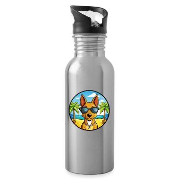 Cirneco Dell Etna Dog Breed Cartoon Sunglass Beach - Water bottle with straw - silver - Right