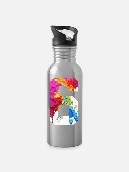 FARBIG NUMMER 6 BUNT 6. GEBURTSTAG - Trinkflasche mit integriertem Trinkhalm - Lightsilver