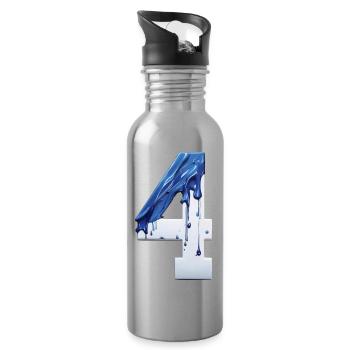 NR. 4 NUMMER 4 BLAU WEIß 4. GEBURTSTAG - Trinkflasche mit integriertem Trinkhalm - Lightsilver - Rechts