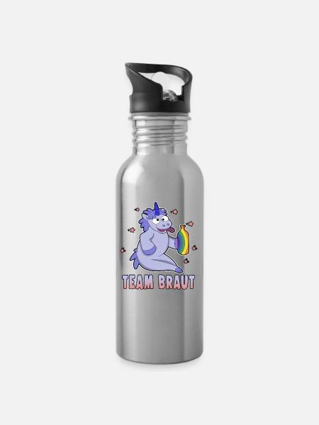 Team Braut - Trinkflasche mit integriertem Trinkhalm - Lightsilver