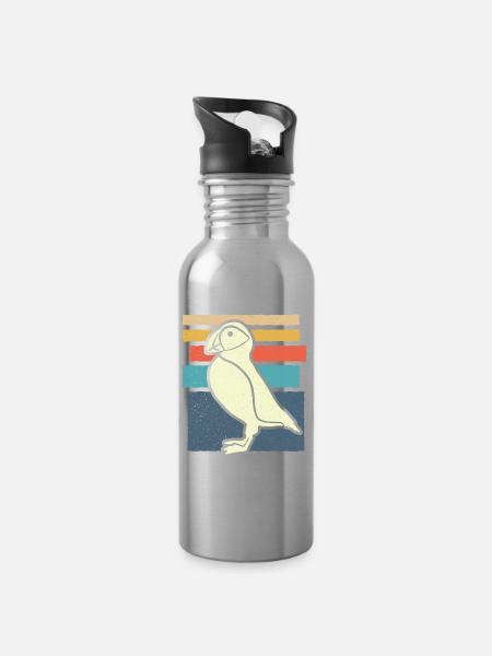 Papageitaucher Puffins Papageientaucher Puffin - Trinkflasche mit integriertem Trinkhalm - Lightsilver