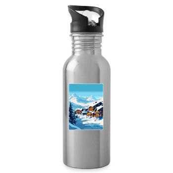 Val Thorens Frankreich Vintage Reiseplakat Souvenir - Trinkflasche mit integriertem Trinkhalm - Lightsilver - Rechts
