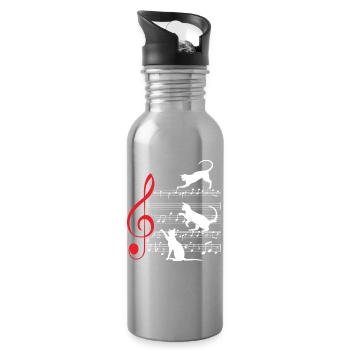 Cat Cats Sheet Music Musician - Water bottle with straw - silver - Right