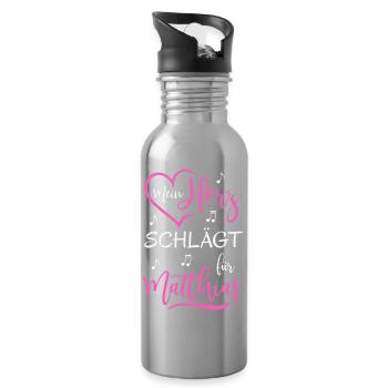 Mein Herz schlägt für Matthias - Trinkflasche mit integriertem Trinkhalm - Lightsilver - Rechts