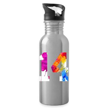 NUMBER 14 YEARS OLD 14TH BIRTHDAY - Water bottle with straw - silver - Right