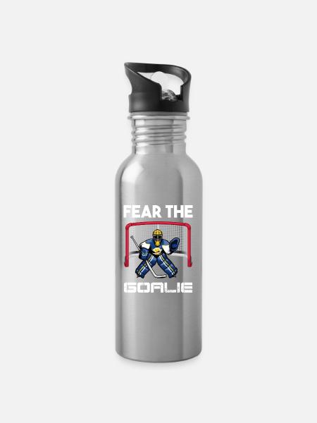 Goalie Hockey Torwart Eishockey - Trinkflasche mit integriertem Trinkhalm - Lightsilver