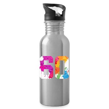 FARBIG NUMMER 60 BUNT 60. GEBURTSTAG - Trinkflasche mit integriertem Trinkhalm - Lightsilver - Rechts