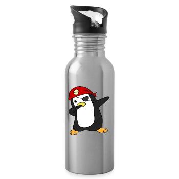 Pirat Pinguin Piraten - Trinkflasche mit integriertem Trinkhalm - Lightsilver - Rechts