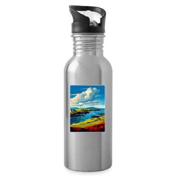 Isle Of Islay Scotland Uk Travel Poster Souvenir - Water bottle with straw - silver - Right