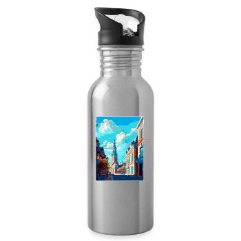 Breda Niederlande Vintage Reiseplakat Souvenir - Trinkflasche mit integriertem Trinkhalm - Lightsilver - Rechts