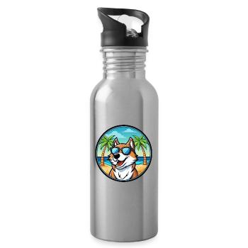 Sibirische Trikolore Hunderasse Cartoon Beach - Trinkflasche mit integriertem Trinkhalm - Lightsilver - Rechts
