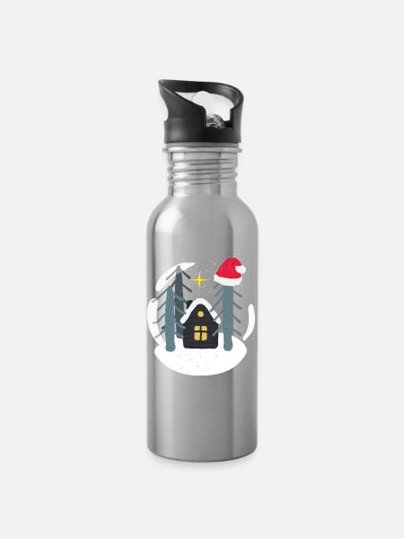 Winterzeit Weihnachtszeit - Trinkflasche mit integriertem Trinkhalm - Lightsilver