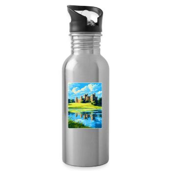 Leeds Castle England Uk Travel Poster Souvenir WPA - Water bottle with straw - silver - Right