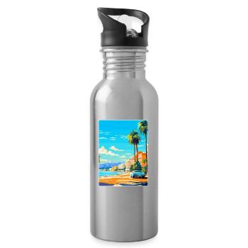 Cannes France Vintage Travel Poster WPA Souvenir - Water bottle with straw - silver - Right