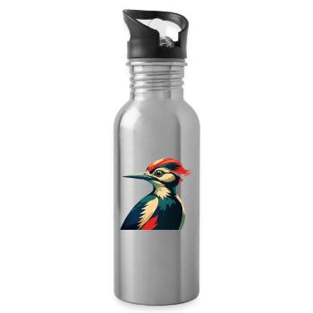 Specht Zeichentrickfigur Buntes Haustier Tier - Trinkflasche mit integriertem Trinkhalm - Lightsilver - Rechts