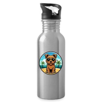 Norfolk Terrier Hunderasse Cartoon Sonnenbrille Strand - Trinkflasche mit integriertem Trinkhalm - Lightsilver - Rechts