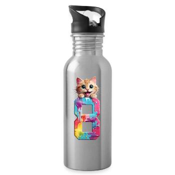 8 YEARS OLD CAT 8TH BIRTHDAY - Water bottle with straw - silver - Right