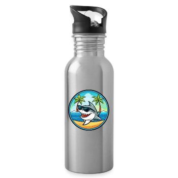 Shark Funny Cartoon Summer Beach Sunglasses Cool - Water bottle with straw - silver - Right