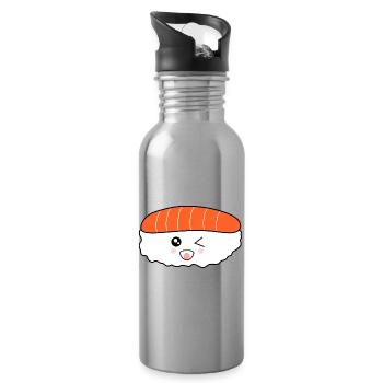 Kawaii Essen, Japan Küche, japanischer Fisch - Trinkflasche mit integriertem Trinkhalm - Lightsilver - Rechts