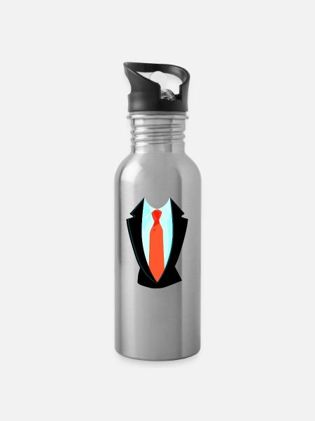 Fake Anzug Mit Krawatte Overall Kostüm - Trinkflasche mit integriertem Trinkhalm - Lightsilver