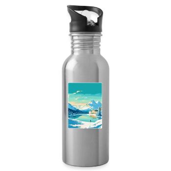 St Moritz Switzerland Vintage Travel Poster WPA - Water bottle with straw - silver - Right