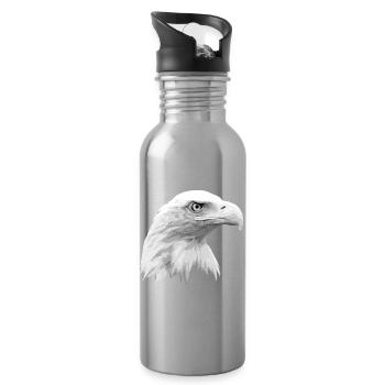 Tête d’aigle, pygargue à tête blanche, aigle, oiseau de proie - Gourde avec paille intégrée - argent clair - Droite