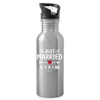 Geschenk zum Hochzeitstag 1 Jahr Hochzeit aus Baumwolle - Trinkflasche mit integriertem Trinkhalm - Lightsilver - Rechts