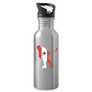 Hockey player Canada flag - Water bottle with straw - silver - Right