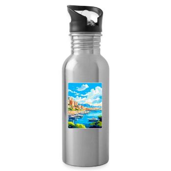 Monaco French Riviera France Vintage Travel Poster - Water bottle with straw - silver - Right