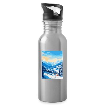 Saalbach Österreich Vintage Reiseplakat Souvenir - Trinkflasche mit integriertem Trinkhalm - Lightsilver - Rechts