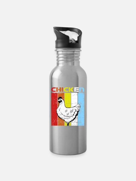 Huhn Henne - Trinkflasche mit integriertem Trinkhalm - Lightsilver