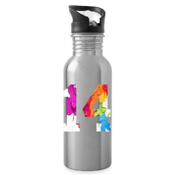 FARBIG NUMMER 14 BUNT 14. GEBURTSTAG - Trinkflasche mit integriertem Trinkhalm - Lightsilver - Rechts