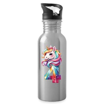 4TH BIRTHDAY UNICORN - Water bottle with straw - silver - Right