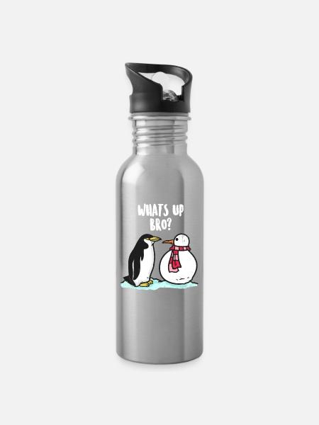 Frostiger Pinguin Polarexpedition - Trinkflasche mit integriertem Trinkhalm - Lightsilver