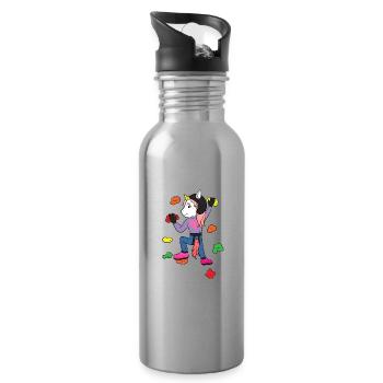Climbing Unicorn Einhorn Klettern - Trinkflasche mit integriertem Trinkhalm - Lightsilver - Rechts