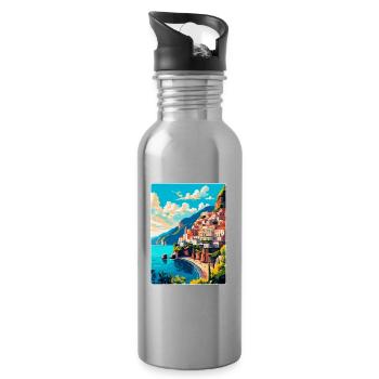 Amalfi Italy Vintage Travel Poster WPA Souvenir - Water bottle with straw - silver - Right
