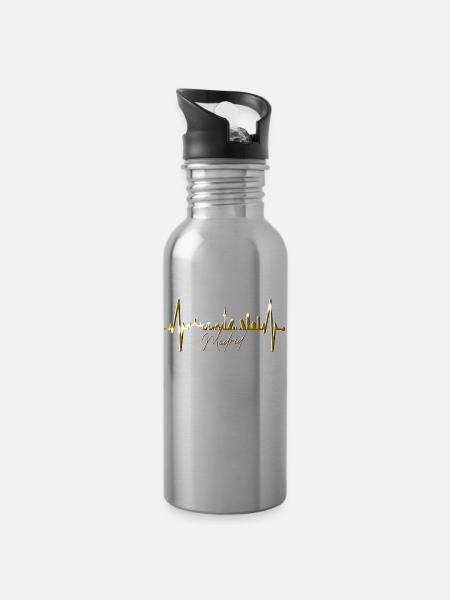 Madrid Skyline Heartbeat Spain Silhouette Pulse - Water bottle with straw - silver