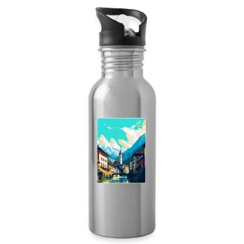 Chur Switzerland Vintage Travel Poster Souvenir - Water bottle with straw - silver - Right