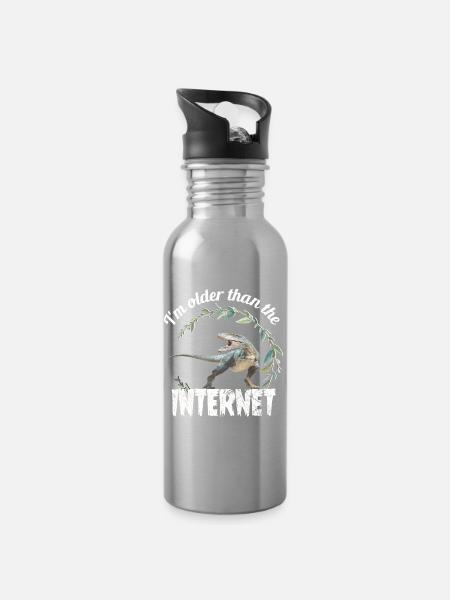 I’m older than the Internet + Dinosaurier - Trinkflasche mit integriertem Trinkhalm - Lightsilver
