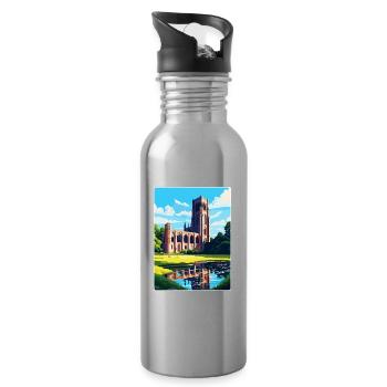 Fountains Abbey North Yorkshire Travel Poster WPA - Water bottle with straw - silver - Right