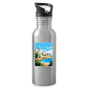 Paphos Zypern Vintage Reiseposter WPA Souvenir - Trinkflasche mit integriertem Trinkhalm - Lightsilver - Rechts