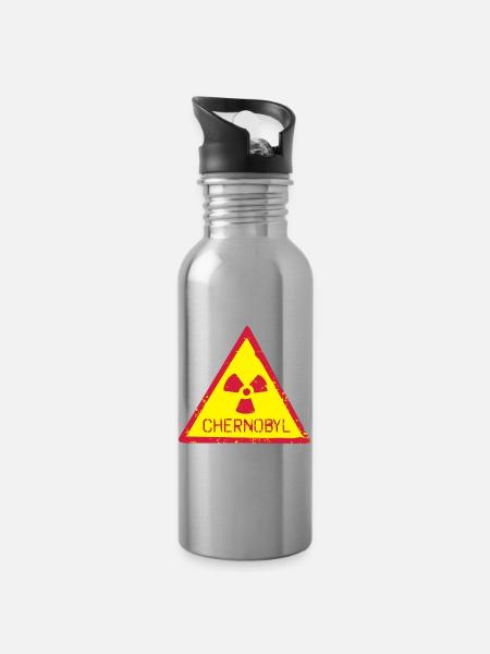 TSCHERNOBYL RADIATION WARNING ICON - Trinkflasche mit integriertem Trinkhalm - Lightsilver