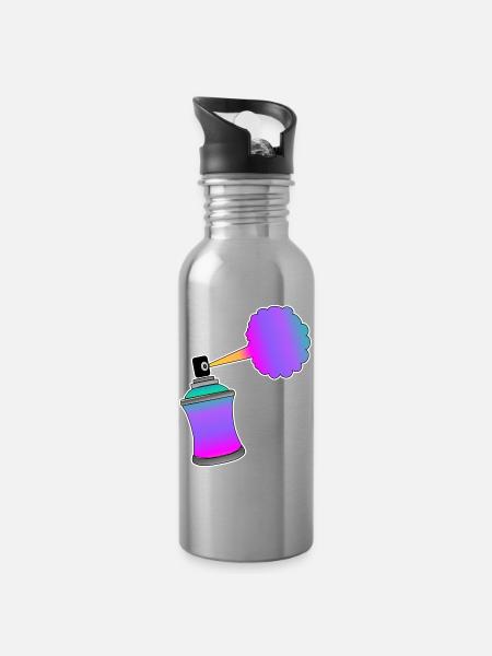 Spraydose Graffiti - Trinkflasche mit integriertem Trinkhalm - Lightsilver