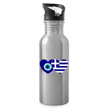 Drapeau de la Grèce Porte-bonheur Nazar Perle - Gourde avec paille intégrée - argent clair - Droite