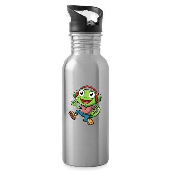Frosch Lustige Cartoon Figur Kopfhörer Musik - Trinkflasche mit integriertem Trinkhalm - Lightsilver - Rechts