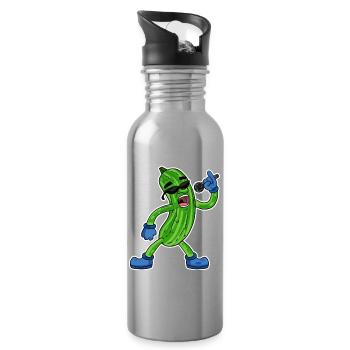 Gurke singt lustige Illustration Gemüse Geschenk - Trinkflasche mit integriertem Trinkhalm - Lightsilver - Rechts