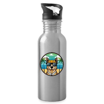Cao De Castro Laboreiro Dog Breed Cartoon Beach - Water bottle with straw - silver - Right